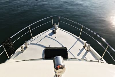 High angle view of boat sailing on sea