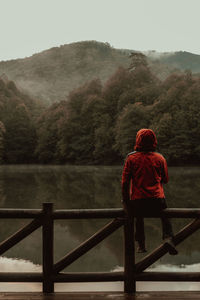 Rear view of woman looking at mountain