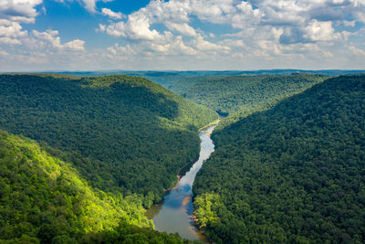 High angle view of land against sky