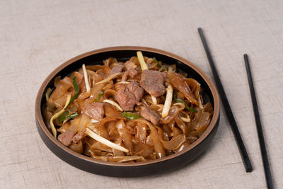 High angle view of food in bowl on table