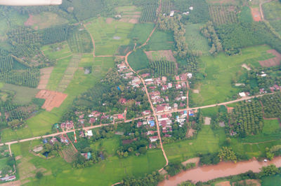 High angle view of agricultural field in town