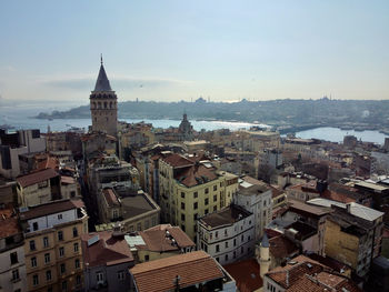 High angle view of townscape against sky