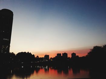 Silhouette buildings against sky during sunset