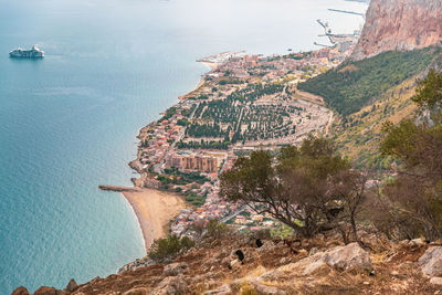 High angle view of buildings on beach