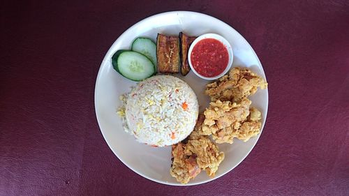 Directly above shot of breakfast served on table