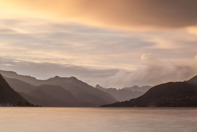 Scenic view of mountains at sunset