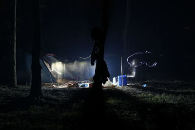 Light trails on field at night