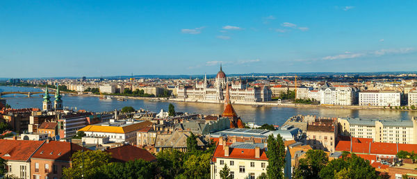 Budapest, hungary, june 02, 2019 - panoramic view of the parliament building