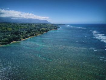 Scenic view of sea against blue sky