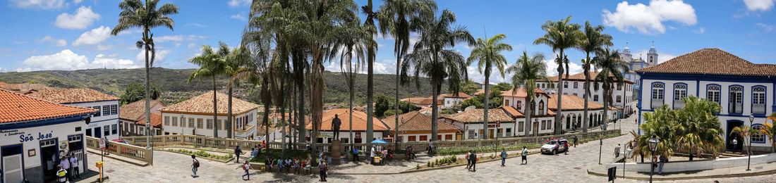 High angle view of buildings in town