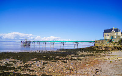 Scenic view of beach against blue sky