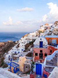 The view form byzantine castle ruins in santorini. oia, santorini, greece, december 25, 2013