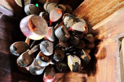 High angle view of eggs on table