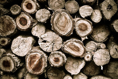 Full frame shot of logs stacked outdoors