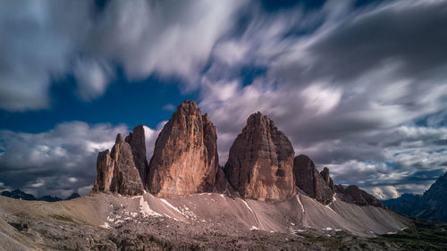 Panoramic view of rocks and mountains against sky