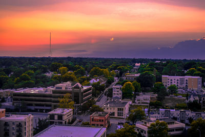 View of cityscape at sunset