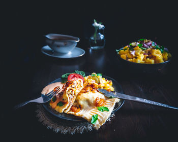 High angle view of food on table