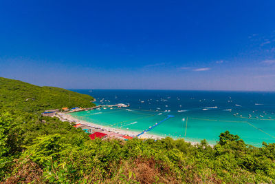 Scenic view of sea against blue sky