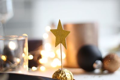 Close-up of christmas decoration on table