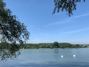 Scenic view of lake against blue sky