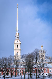 Traditional building against sky during winter