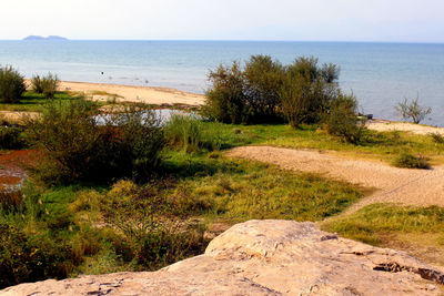 Scenic view of sea against clear sky