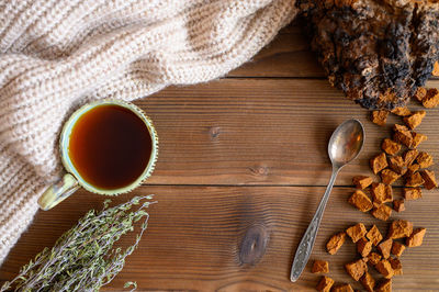 Directly above shot of tea cup on table