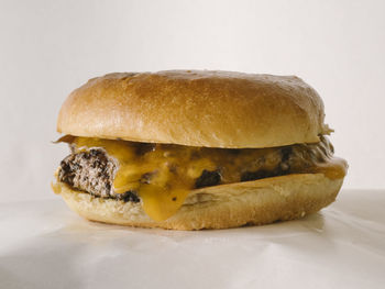 Close-up of burger on table