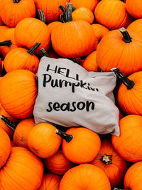 High angle view of pumpkins for sale in market