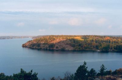 Scenic view of lake against sky during autumn