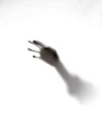 Close-up of person hand against white background