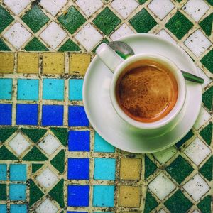 High angle view of coffee on table