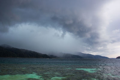 Scenic view of sea against cloudy sky