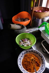 High angle view of food on table