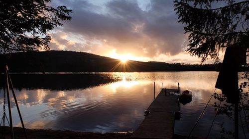 Scenic view of lake against sky during sunset