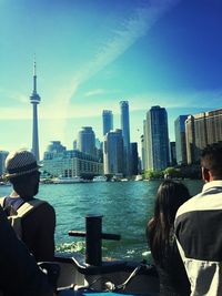 Woman looking at city skyline