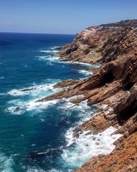 Scenic view of sea against clear sky