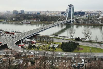 High angle view of suspension bridge