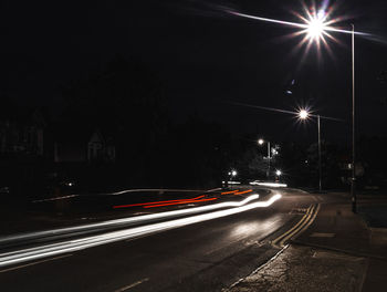 Light trails on road at night