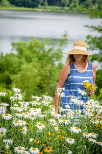 Woman walking on field