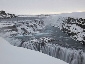 Scenic view of frozen lake against sky