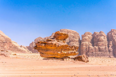 Rock formations against clear blue sky