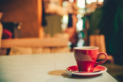 Close-up of a cup of tea on table