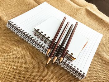 High angle view of pen on table