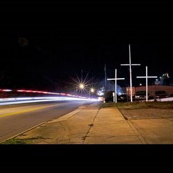 Light trails on road at night