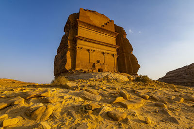 Saudi arabia, medina province, al ula, qasr al-farid tomb in mada’in salih