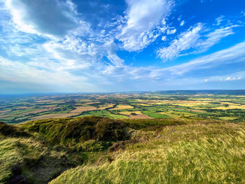 View of the meadows, fields and farmland of the tees valley from a hillside