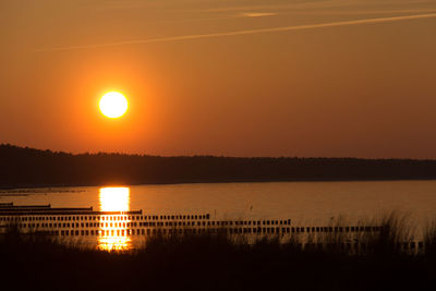 Scenic view of lake against sky during sunset