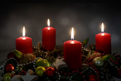 Close-up of christmas decorations on table