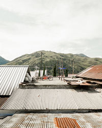 High angle view of houses against sky